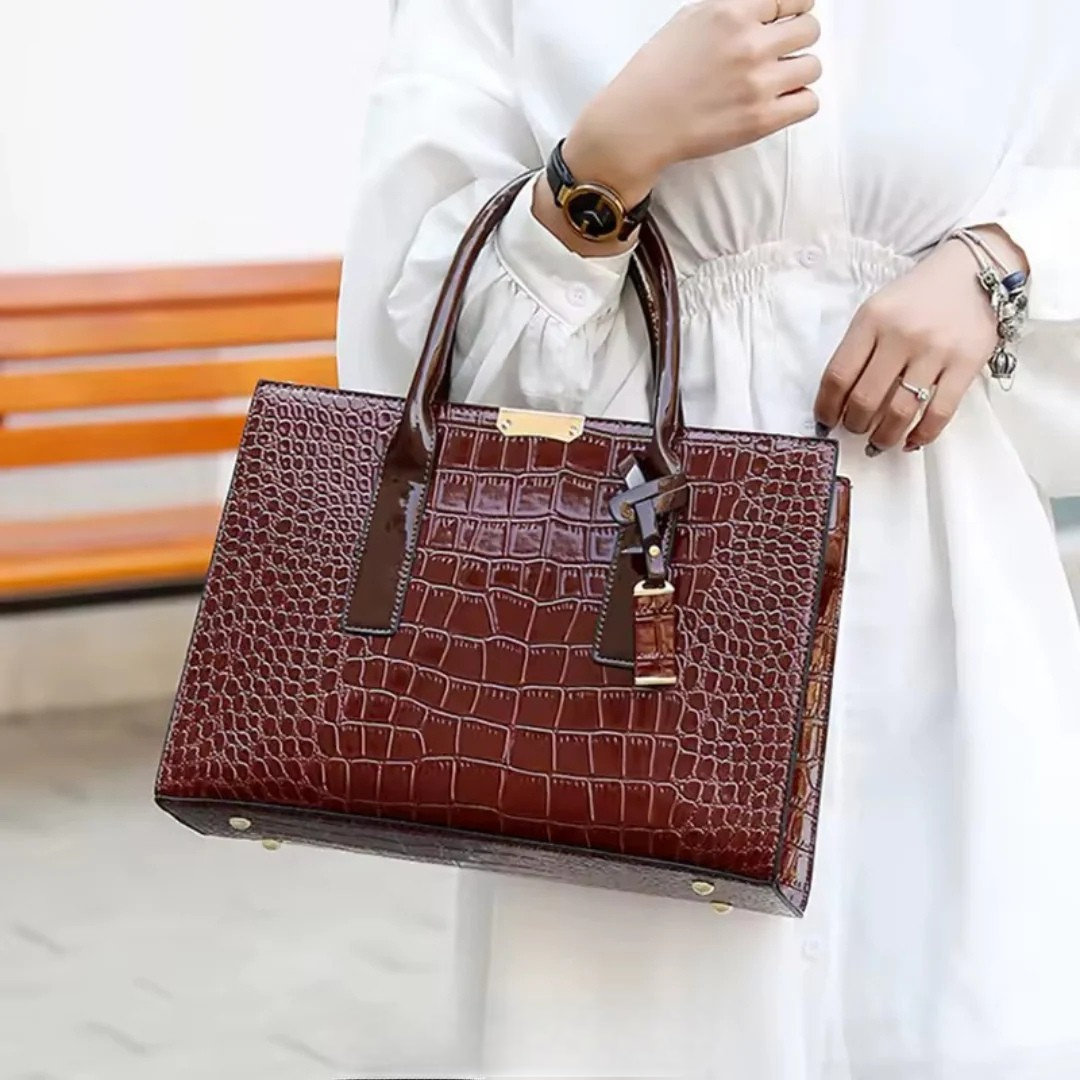 Elara - Luxury Croco-Embossed Structured Handbag With Shoulder Strap