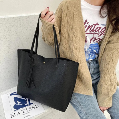 Tessa - Classic Large Tote Shoulder Bag With Tassel Detail