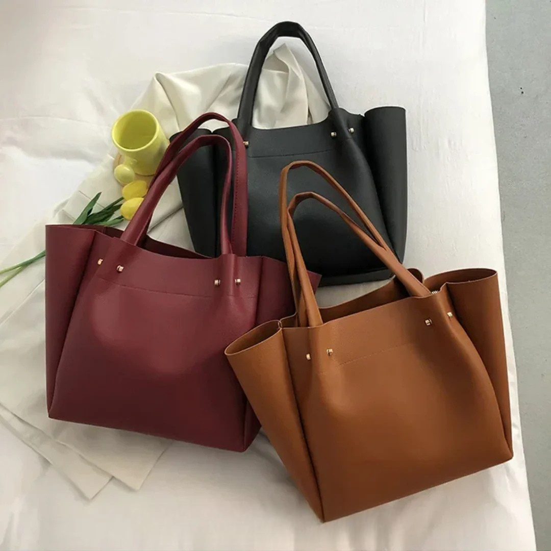 Elina - Minimalist Large Tote Handbag With Open Top